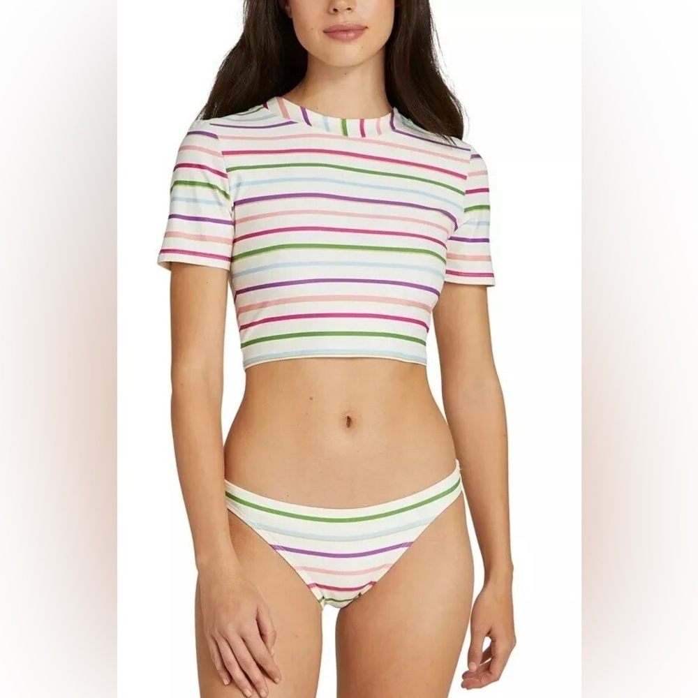 kate spade new york Tie Short-Sleeve Rash Guard & Classic Bikini Top & bottom S